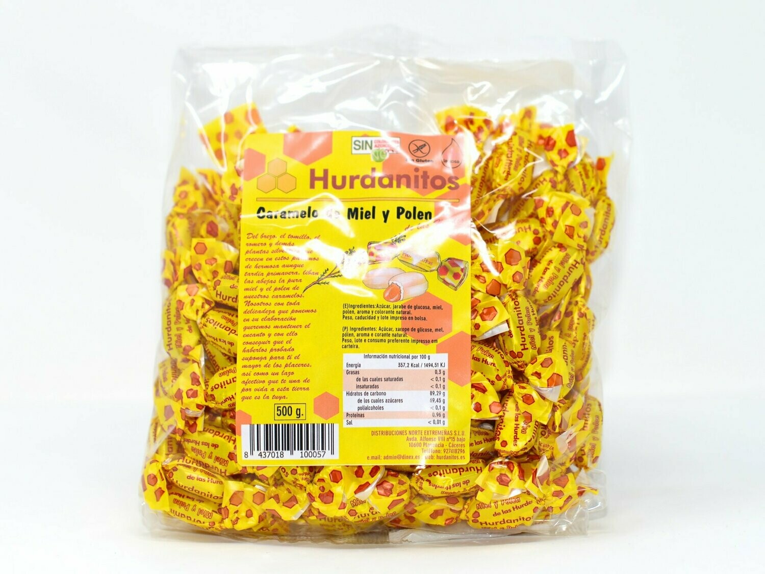 HURDANITOS CARAMELOS RELLENOS DE MIEL Y POLEN 500 g HURDANITOS CARAMELOS RELLENOS DE MIEL Y POLEN 500 g