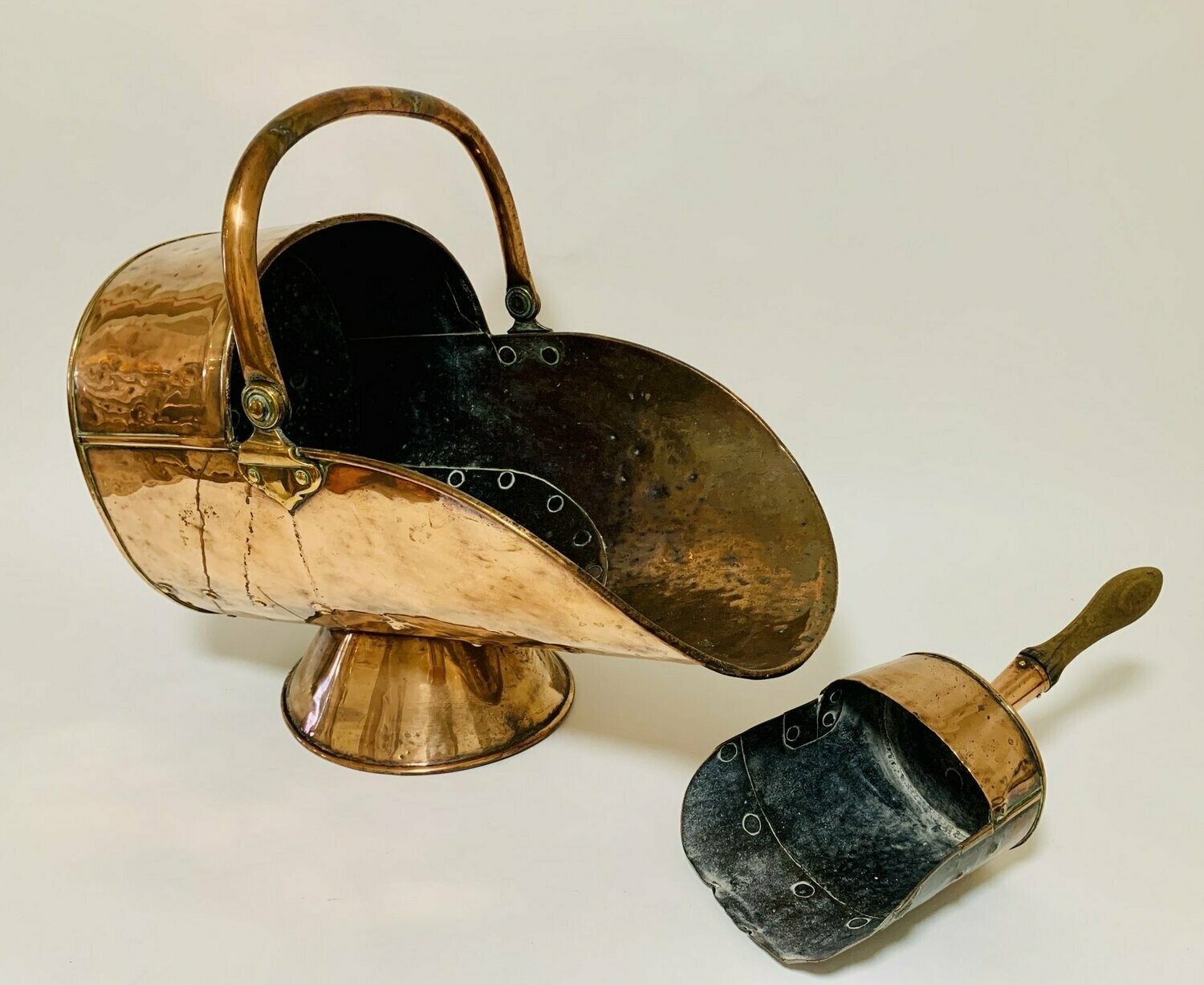 Antique Copper Coal Scuttle and Shovel