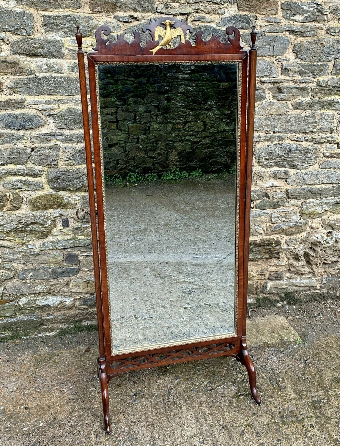 Antique Mahogany Fretwork Cheval Mirror
