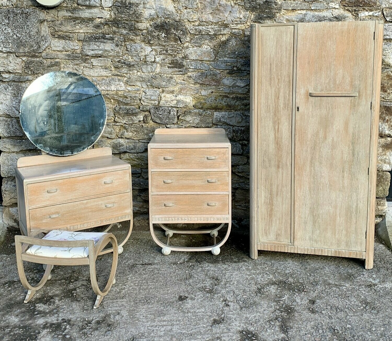 Art Deco Heals Style Limed Oak Bedroom Suite