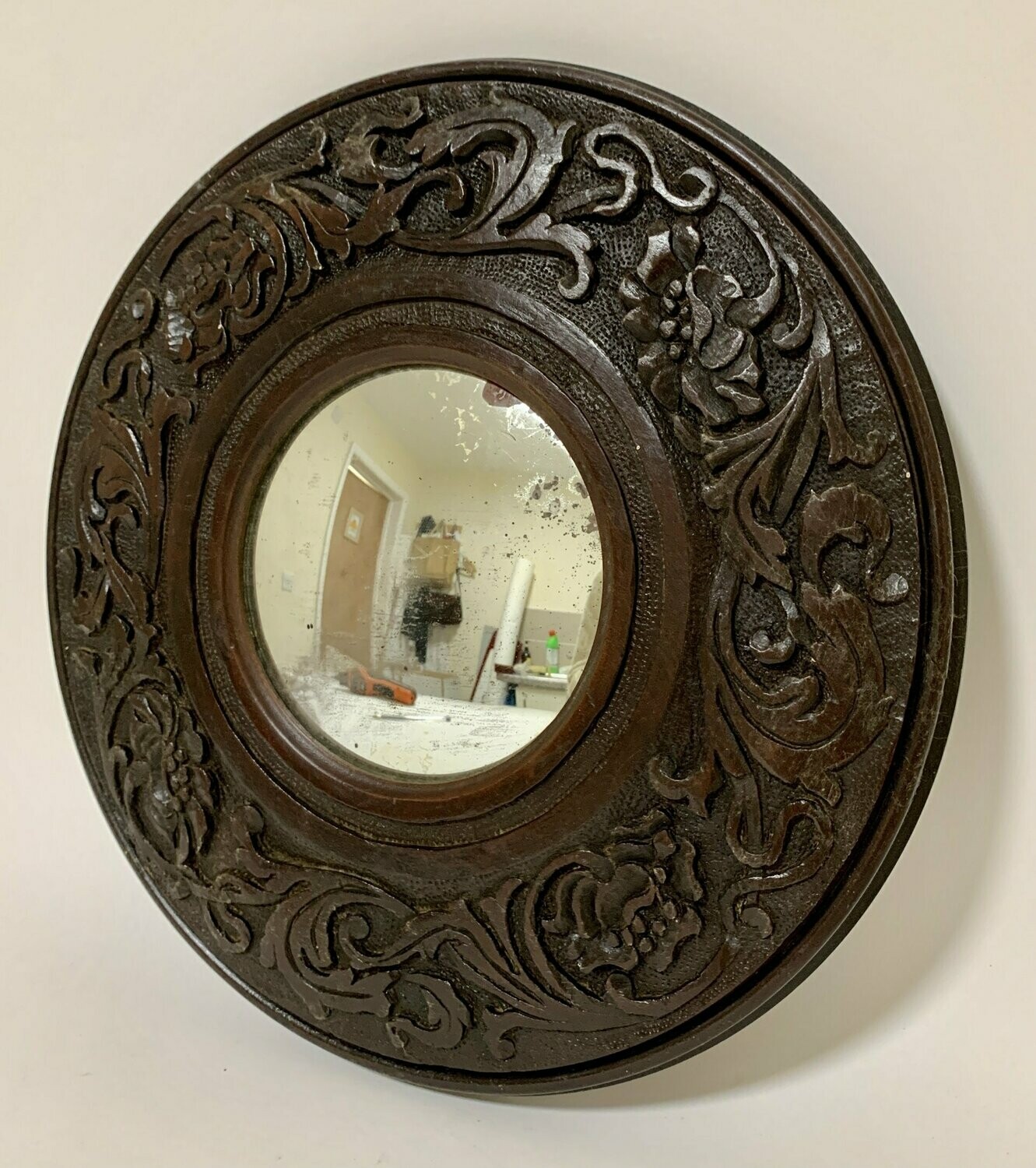 Antique Carved Indian Convex Mirror