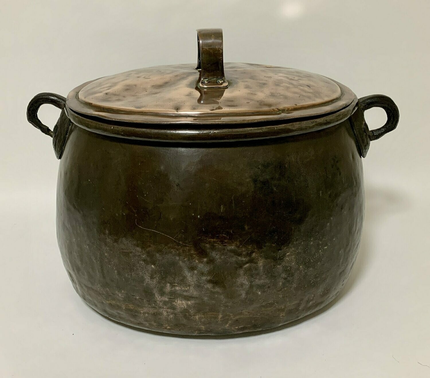 Large Antique Copper Cauldron with Lid