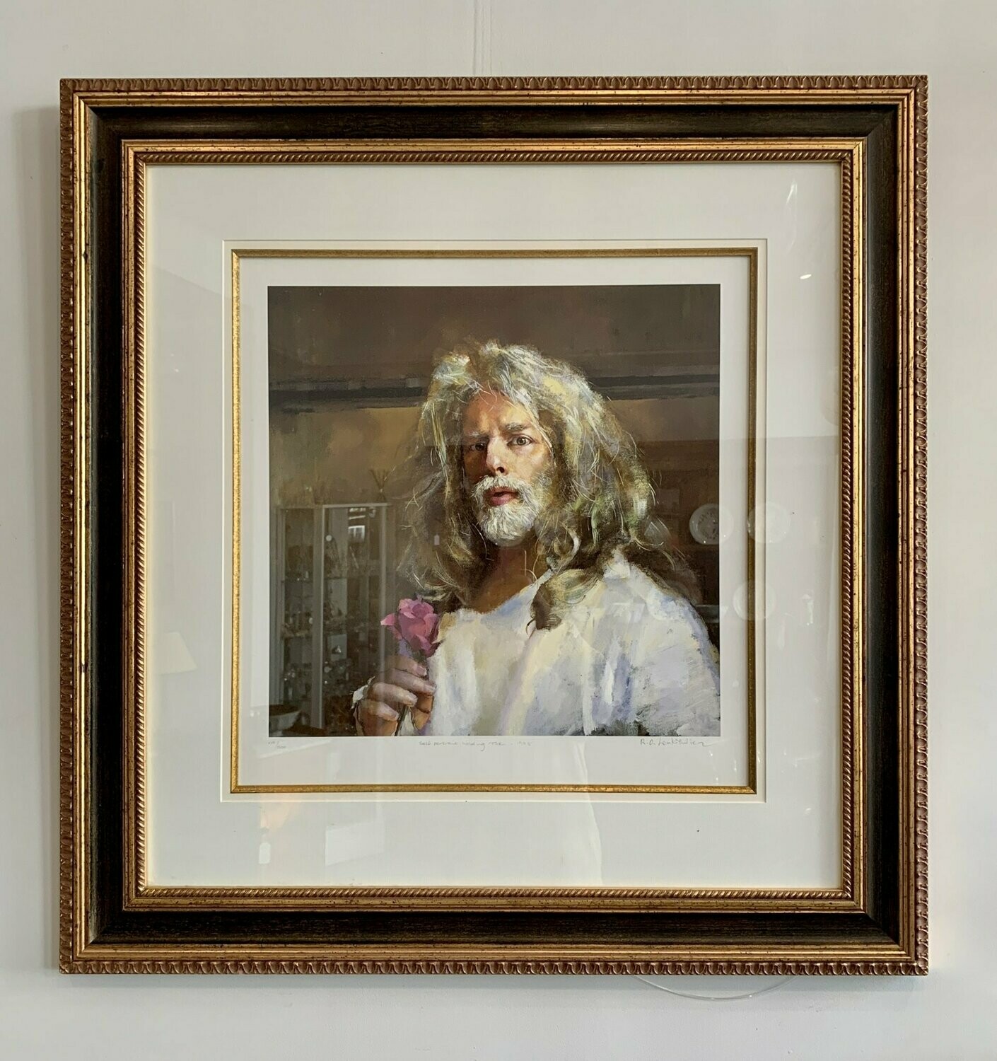 Robert Lenkiewicz Self Portrait Holding Rose