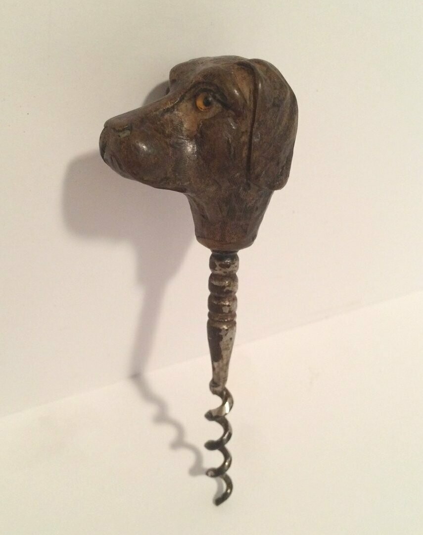 Vintage Carved Wood Dogs Head Corkscrew