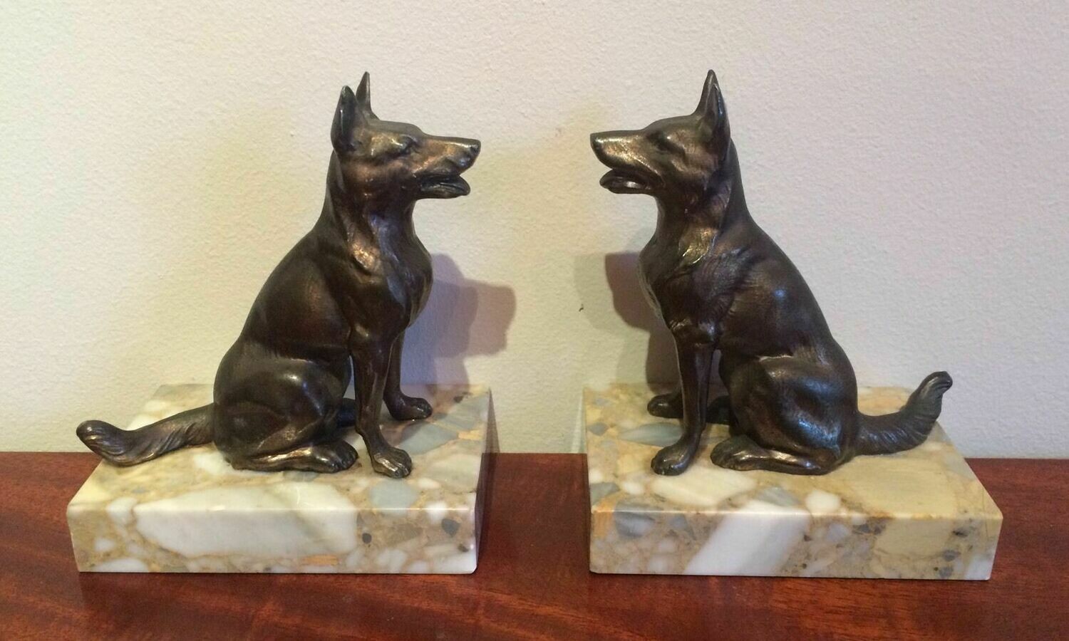 Art Deco Spelter and Marble Dog Bookends