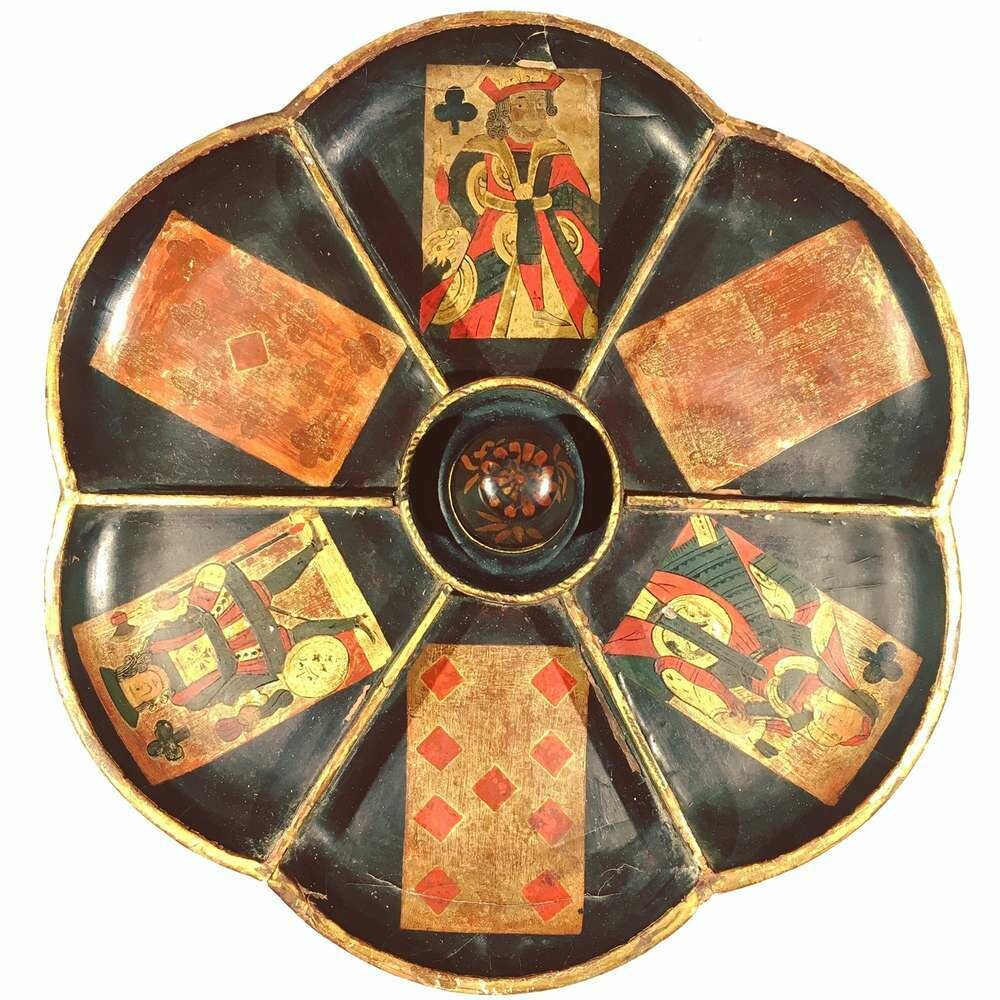 Antique Pope Joan Card Game Spinning Wheel