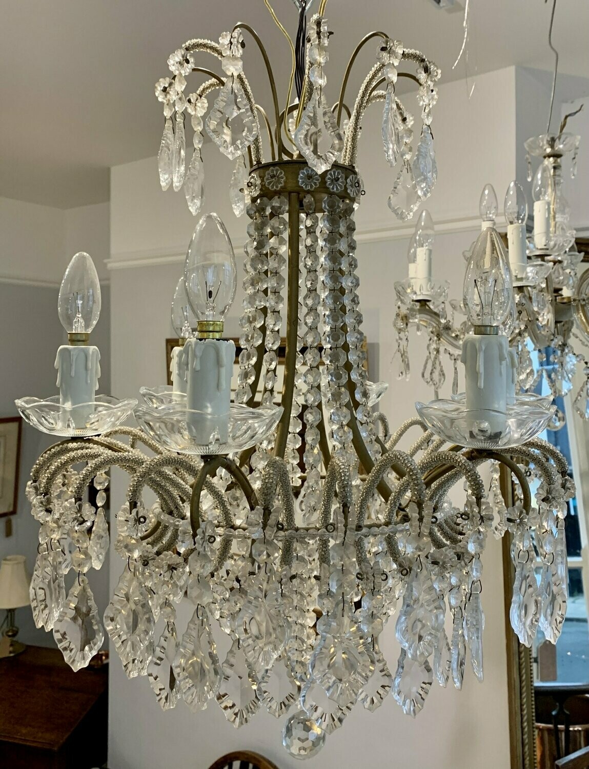 Large Antique Glass Chandelier