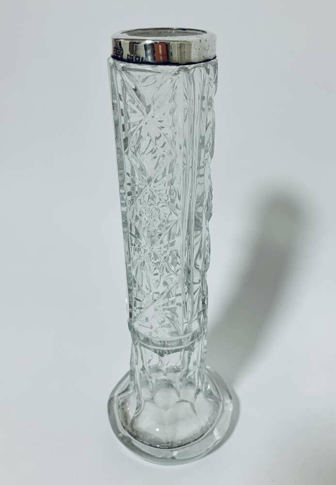 Victorian Cut Glass Posy Vase with Silver Rim