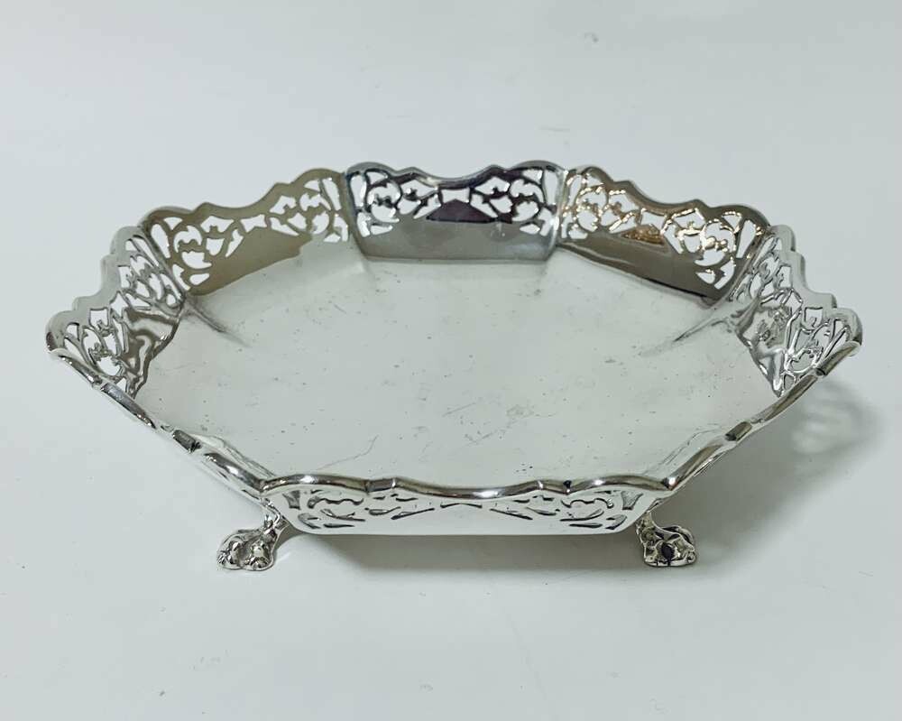 Large Antique Solid Silver Bonbon Dish