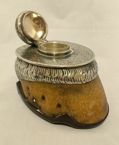 Antique Horse Hoof Silver Mounted Inkwell