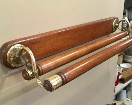 Antique Mahogany & Brass Ships Cabin Towel Rail