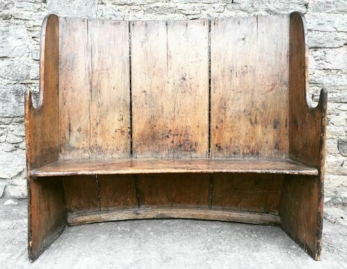 Antique Pine High Back Curved Settle