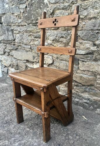 Antique Oak Metamorphic Library Step Chair