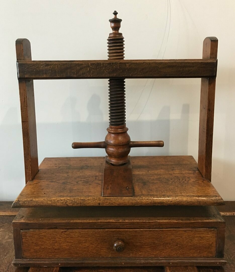 Antique Oak Tabletop Linen Press