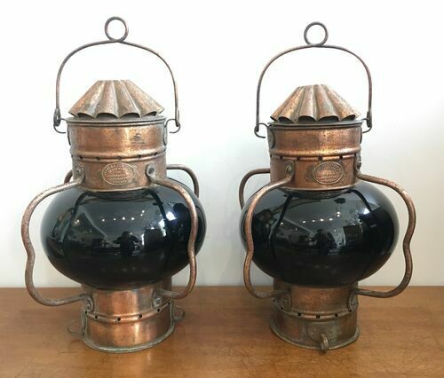 Pair of Alfred Genton Copper Ships Lanterns