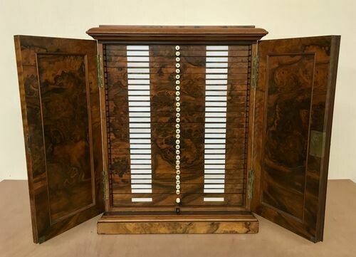Antique Burr Walnut Microscope Slide Cabinet