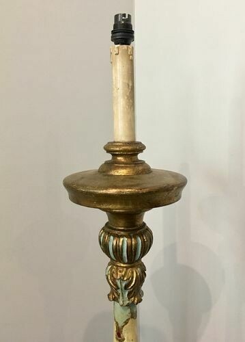 Antique Painted Carved Wooden Standard Lamp