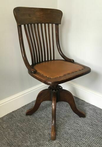 Antique Edwardian Oak Swivel Office Desk Chair