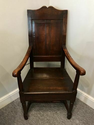 Antique Oak Panel Back Armchair