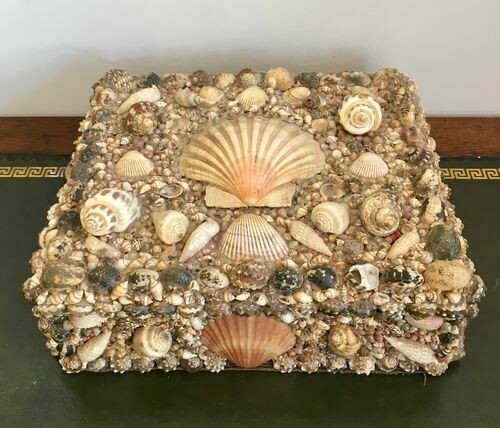 Antique Shellwork Sailors Shell Box