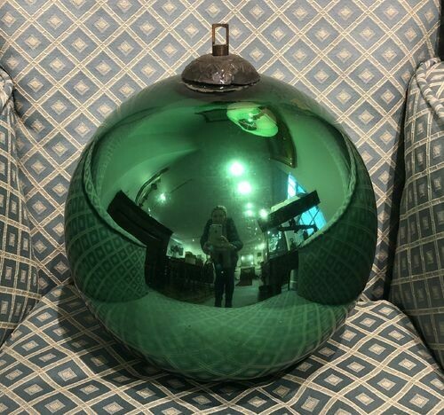 Antique Mirrored Green Glass Witches Ball