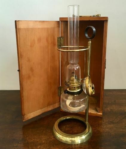 Antique Victorian Brass Microscope Oil Lamp