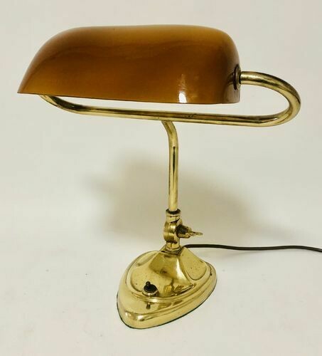 Antique Brass Art Nouveau Bankers Desk Lamp