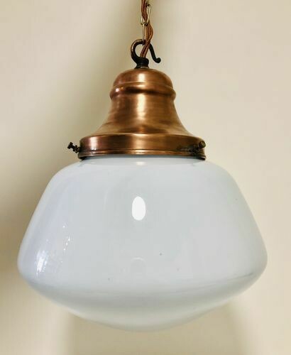 Antique Opaline Pendant Light with Copper Gallery