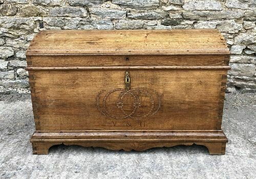 Large Antique Dutch Dome Top Oak Trunk