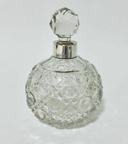 Antique Cut Glass Scent Bottle with Silver Collar