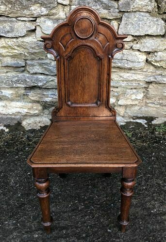 Antique Victorian Oak Gothic Revival Hall Chair