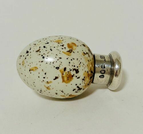 Antique Birds Egg Scent Bottle with Silver Top