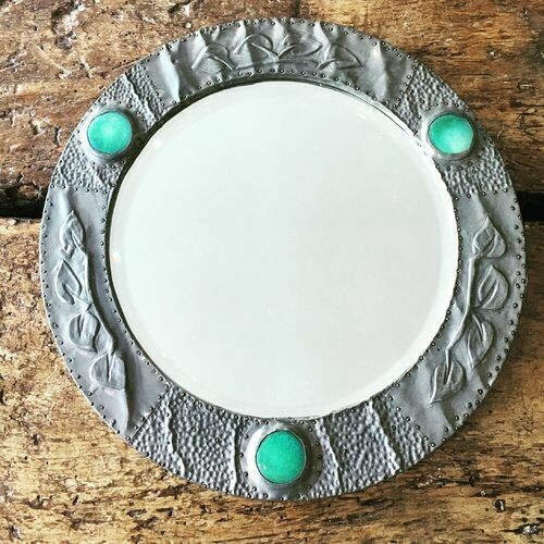 Arts and Crafts Pewter Ruskin Cabochon Mirror