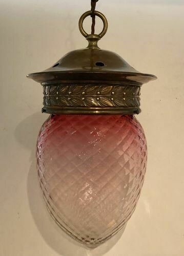 Antique Cranberry Glass Hall Lantern