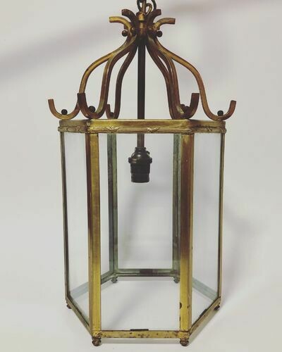 Antique Vintage Brass Hexagonal Glass Lantern