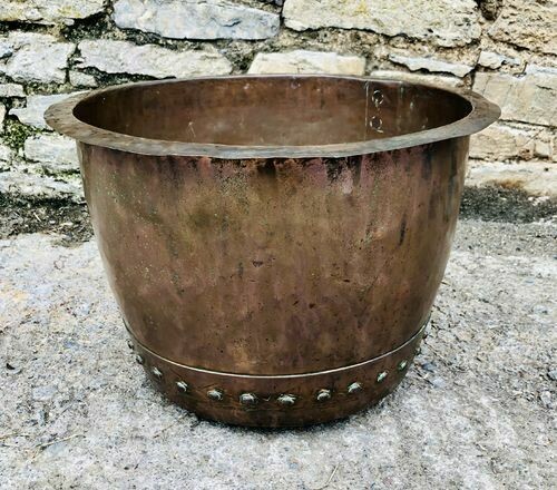 Large Antique Riveted Copper Boiler Planter