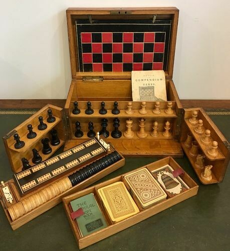Antique Victorian Oak Games Compendium 1881