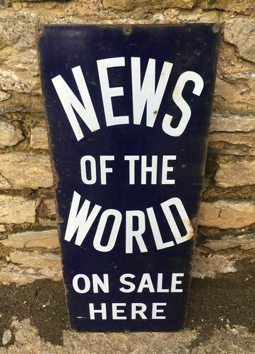 Original Vintage News of The World Enamel Sign