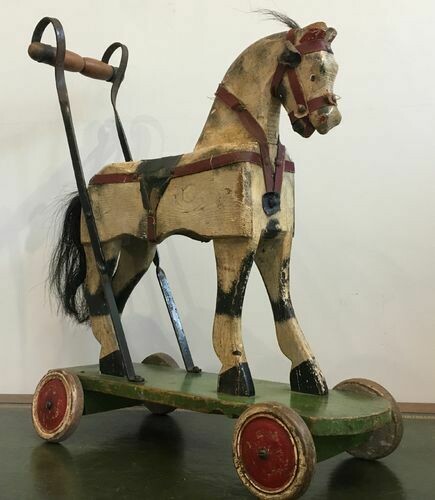 Antique Victorian Wooden Push Along Toy Horse