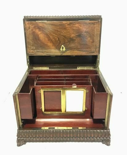 Antique Rosewood Inlaid Stationery Cabinet Box