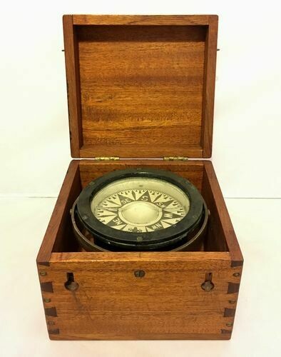 Antique Ships Gimbal Compass in Wooden Box