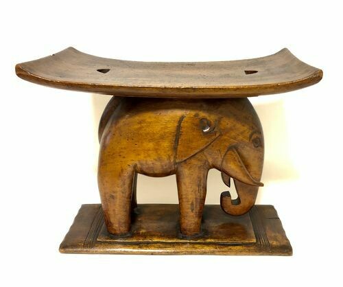 African Ashanti Carved Wooden Elephant Stool