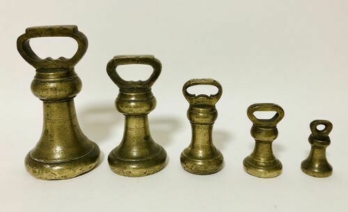 Set of 5 Antique Brass Bell Weights