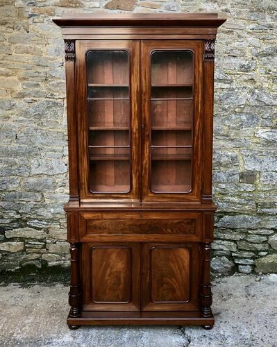 Early Victorian Mahogany Secretaire Bookcase