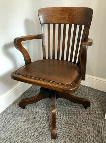 Antique Oak Swivel and Tilt Desk Chair