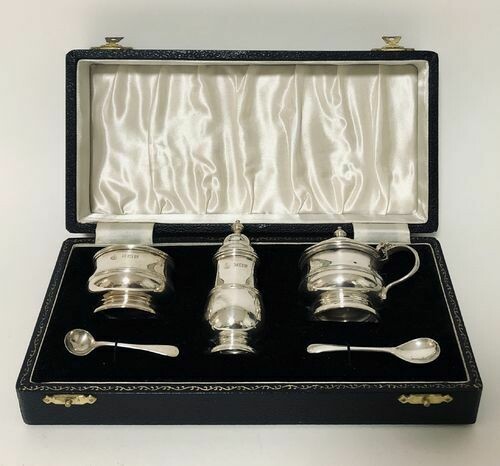 Antique Silver 5 Piece Cruet Set