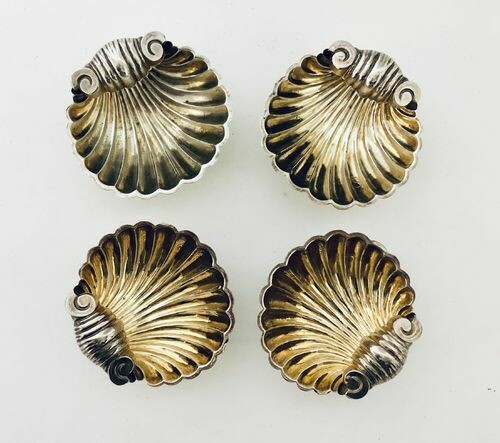 Set of 4 Antique Silver Salt Shell Dishes