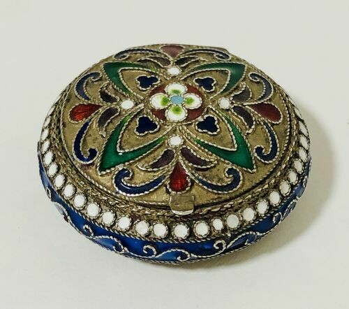 Russian Silver Gilt Cloisonne Patch Box