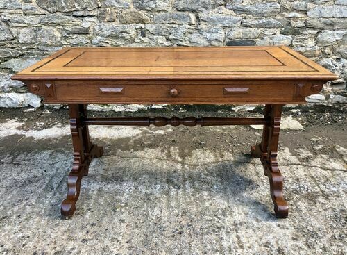 Victorian Gothic Revival Oak Library Table