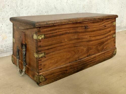 Antique Camphor Sea Chest with Rope Handles